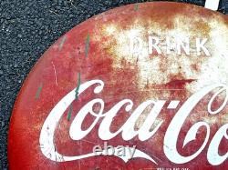 1950's Original Coca Cola Drink In Bottles Button Metal Advertising Sign 24