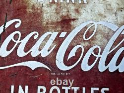 1950's Original Coca Cola Drink In Bottles Button Metal Advertising Sign 24