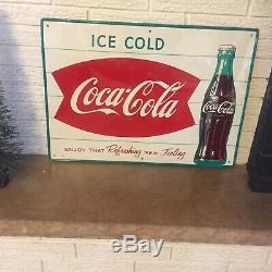 1950's Original Coca Cola Fishtail Sign Enjoy That Refreshing New Feeling