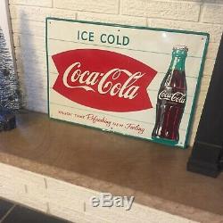 1950's Original Coca Cola Fishtail Sign Enjoy That Refreshing New Feeling