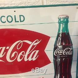1950's Original Coca Cola Fishtail Sign Enjoy That Refreshing New Feeling