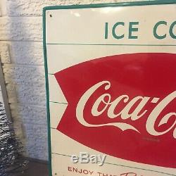1950's Original Coca Cola Fishtail Sign Enjoy That Refreshing New Feeling