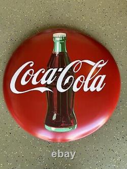 1950's Original Vintage Coca-Cola 36 Inch Bottle Button Sign Metal A-M 2- 54