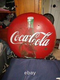 1950's. Original vintage Coca-Cola Button Sign Metal Porcelain Big 36' inch