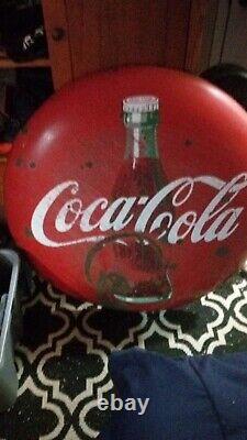 1950's. Original vintage Coca-Cola Button Sign Metal Porcelain Big 36' inch