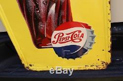 1950's PEPSI COLA EMBOSSED METAL SIGN GAS OIL COKE TEXAS FORD