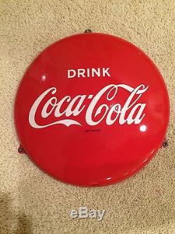 1950's Porcelain 16 CocaCola Embossed Button Sign Coke