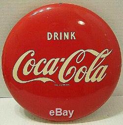 1950's VINTAGE ORIGINAL DRINK COCA-COLA BUTTON DISC SIGN EXCELLENT CONDITION
