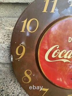 1950's Vintage Coca-Cola Art Deco Tin Advertising Clock Sign Coke 18 Round