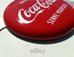 1950s-1960s Coca-Cola 16 inch Porcelain Button with Arrow Sign-NM