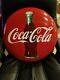 1950s 24 Porcelain Coca Cola Button Sign soda pop advertising Coke gas station