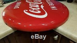 1950s 24 Porcelain Coca Cola Button Sign soda pop advertising Coke gas station