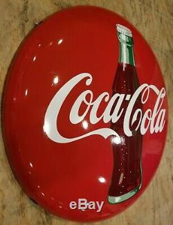 1950s 36 Porcelain Coca Cola Button Sign soda pop advertising Coke gas station