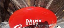 1950s 36in Coca Cola Button Sign. Clean. Porcelain