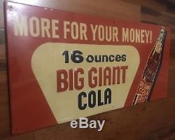 1950s BIg Giant Cola Embossed Tin Soda Advertising Sign Not Coke Pepsi