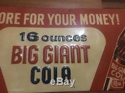 1950s BIg Giant Cola Embossed Tin Soda Advertising Sign Not Coke Pepsi