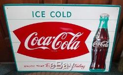 1950s COCA-COLA Metal FISHTAIL SIGN. Refreshing Feeling. NOS & NICE