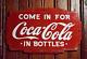 1950s COME IN FOR COCA COLA IN BOTTLES ART DECO EMBOSSED PAINTED METAL DOOR SIGN