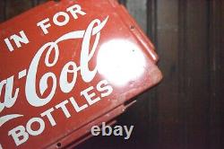 1950s COME IN FOR COCA COLA IN BOTTLES ART DECO EMBOSSED PAINTED METAL DOOR SIGN