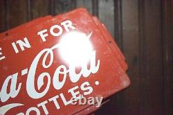 1950s COME IN FOR COCA COLA IN BOTTLES ART DECO EMBOSSED PAINTED METAL DOOR SIGN