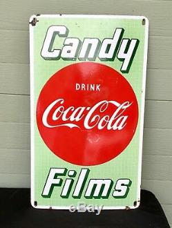 1950s Candy-Film Drink Coca-Cola Porcelain Sign