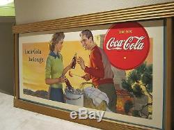 1950s Coca-Cola 32 1/2 x 38 huge Cardboard Billboard FRAMED Sign EXCELLENT