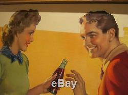 1950s Coca-Cola 32 1/2 x 38 huge Cardboard Billboard FRAMED Sign EXCELLENT