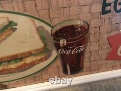 1950s Coca Cola Fishtail Framed Egg Salad Cardboard Sign