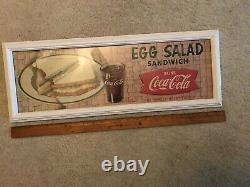 1950s Coca Cola Fishtail Framed Egg Salad Cardboard Sign
