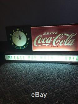 1950s Coca Cola Light Up Sign With Clock Please Pay When Served WORKS