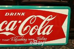 1950s Coca-Cola Refreshing New Feeling Fishtail Tin Embossed Sign MCA