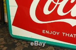 1950s Coca-Cola Refreshing New Feeling Fishtail Tin Embossed Sign MCA