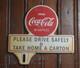 1950s DRINK COCA COLA IN BOTTLES PAINTED METAL TOPPER SIGN PLEASE DRIVE SAFELY