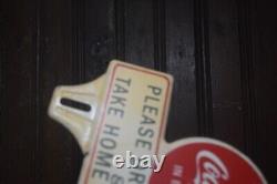 1950s DRINK COCA COLA IN BOTTLES PAINTED METAL TOPPER SIGN PLEASE DRIVE SAFELY