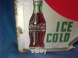 1950s DRINK Ice Cold COCA COLA 2 Sided FLANGE Advertising SIGN