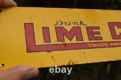 1950s DRINK LIME COLA SODA POP DEALER PAINTED METAL SIGN COUNTRY STORE COKE RUST