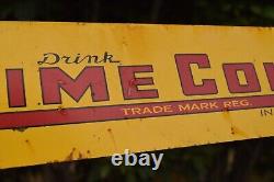 1950s DRINK LIME COLA SODA POP DEALER PAINTED METAL SIGN COUNTRY STORE COKE RUST