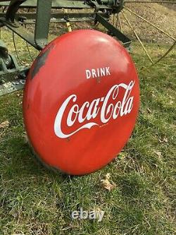 1950s Original Coca-Cola Button Porcelain Sign 24 Inch