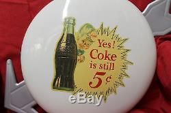 1950s Original Coca-Cola Decal on White Version Aluminum Button &Arrow Coke Sign