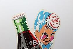 1950s Original Coca-Cola Decal on White Version Tin Button Coke Sign