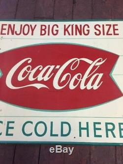 1950s Original Coca Cola ENJOY BIG KING SIZE Fishtail Sign Metal M. C. A. 798