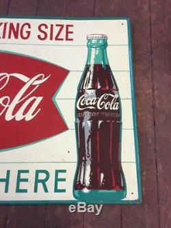 1950s Original Coca Cola ENJOY BIG KING SIZE Fishtail Sign Metal M. C. A. 798
