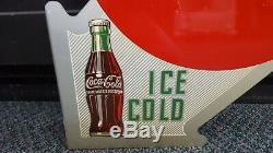 1951 Vintage Coca Cola 2 Sided Metal Flange Sign Original Great Condition