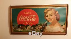 1952 Coca Cola Seasonal Cardboard Litho Sign Display Wood Frame