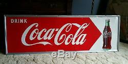 1952 Coca Cola Sign with bottle! Measures 54inx18in. Painted metal