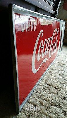 1952 Coca Cola Sign with bottle! Measures 54inx18in. Painted metal