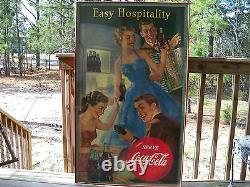 1953 Coca Cola Coke Cardboard Sign Easy Hospitality Framed Under Glass