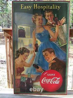 1953 Coca Cola Coke Cardboard Sign Easy Hospitality Framed Under Glass