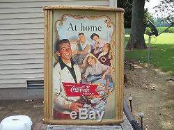 1953 Coke Sign in Original Wood Frame Serve Coca Cola Bottles At Home Old 28X20