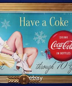 1955 Coca Cola Double Sided Cardboard Sign Wooden Kay Frame